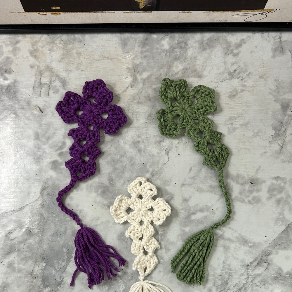 3 Handcrafted Crochet Cross Bookmarks Random Colors